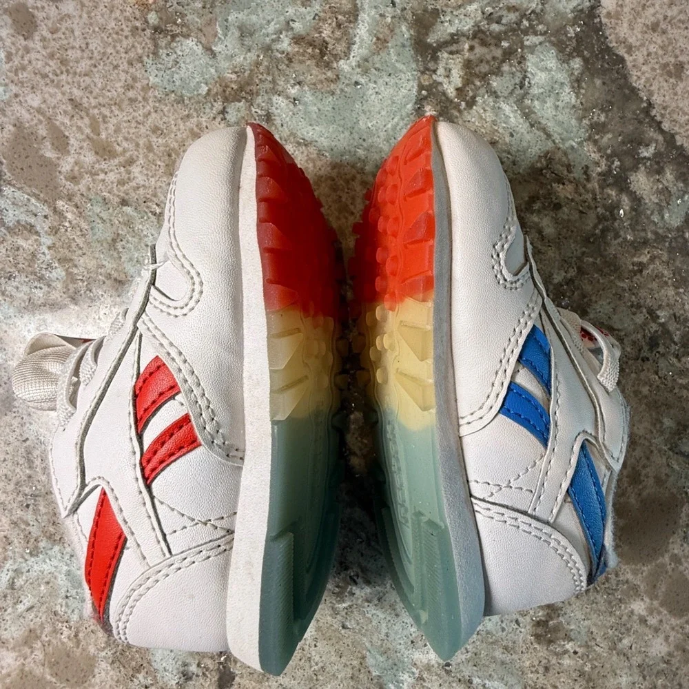 Reebok Classic Leather Toddler Shoes White Blue Red Rainbow Sole Size 5 Popsicle